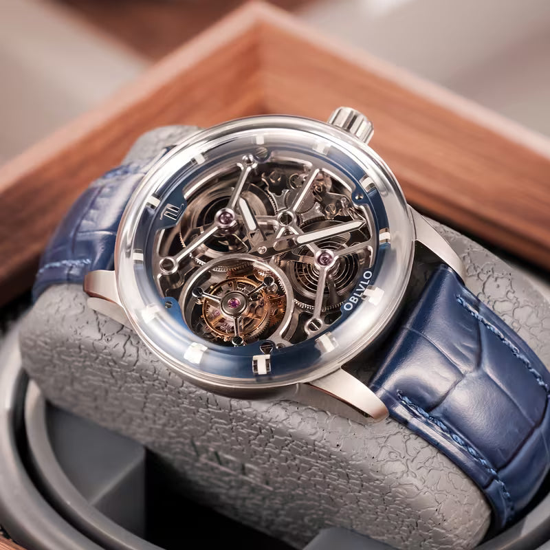 OBLVLO Men’s Hollow Tourbillon Mechanical Watch – Manual Winding | 50m Water Resistant
