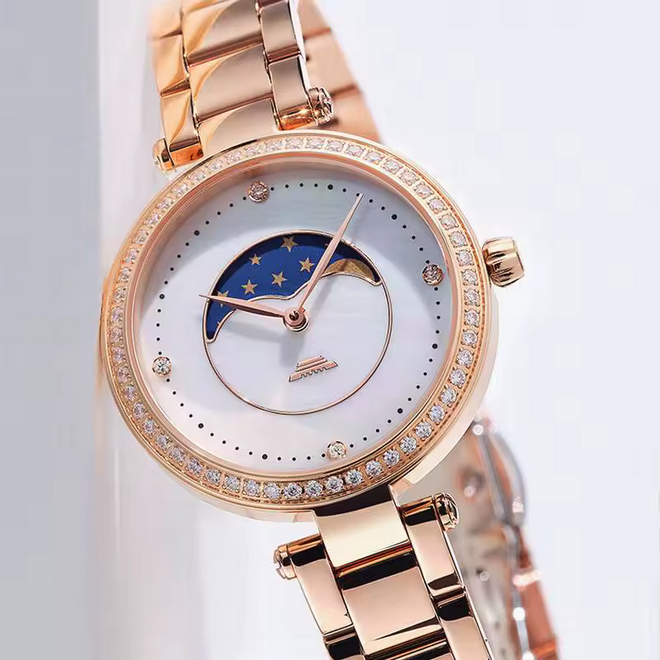Beijing Moon Phase Quartz Watch – 31mm, designed for women, minimalist luxury style