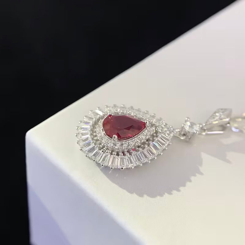 Luxury S925 Sterling Silver Synthetic Ruby Necklace – 5A Gemstone, Premium Craftsmanship