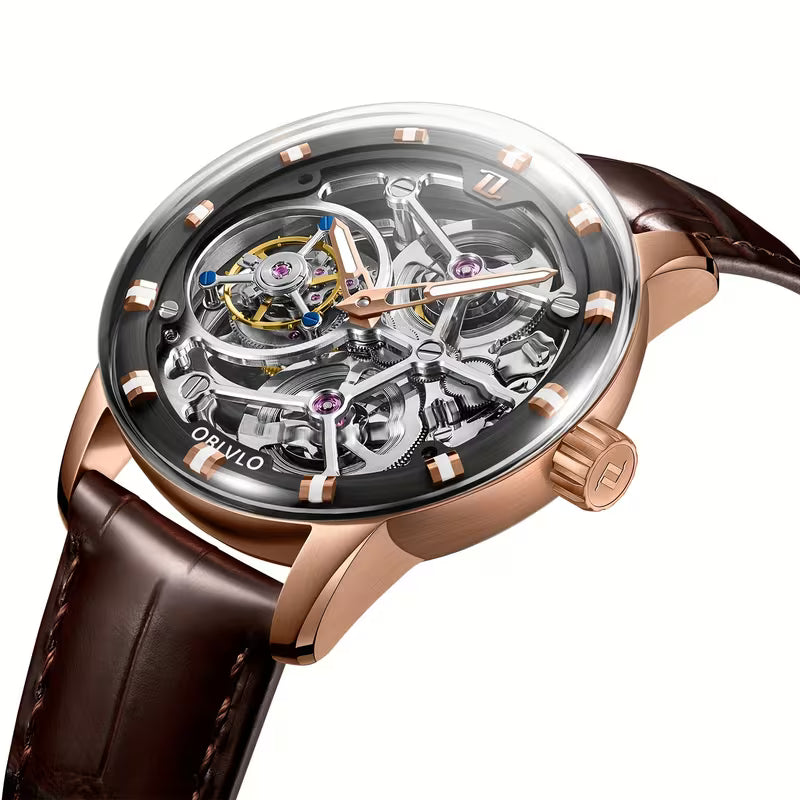 OBLVLO Men’s Hollow Tourbillon Mechanical Watch – Manual Winding | 50m Water Resistant