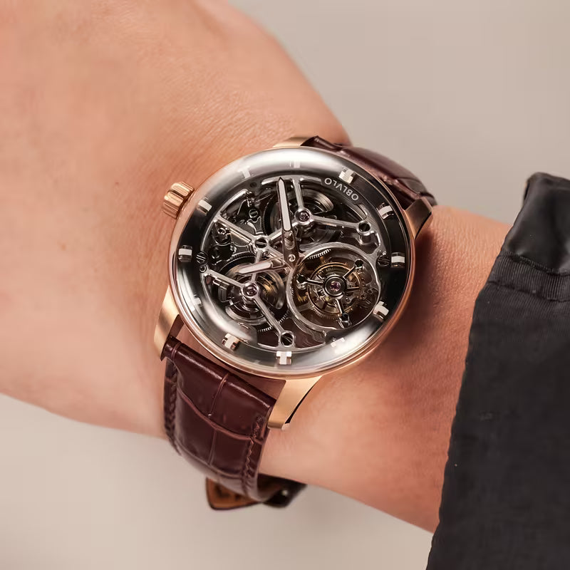 OBLVLO Men’s Hollow Tourbillon Mechanical Watch – Manual Winding | 50m Water Resistant