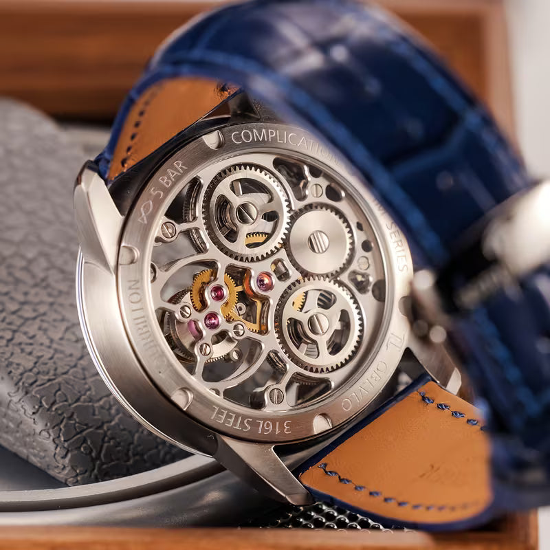 OBLVLO Men’s Hollow Tourbillon Mechanical Watch – Manual Winding | 50m Water Resistant