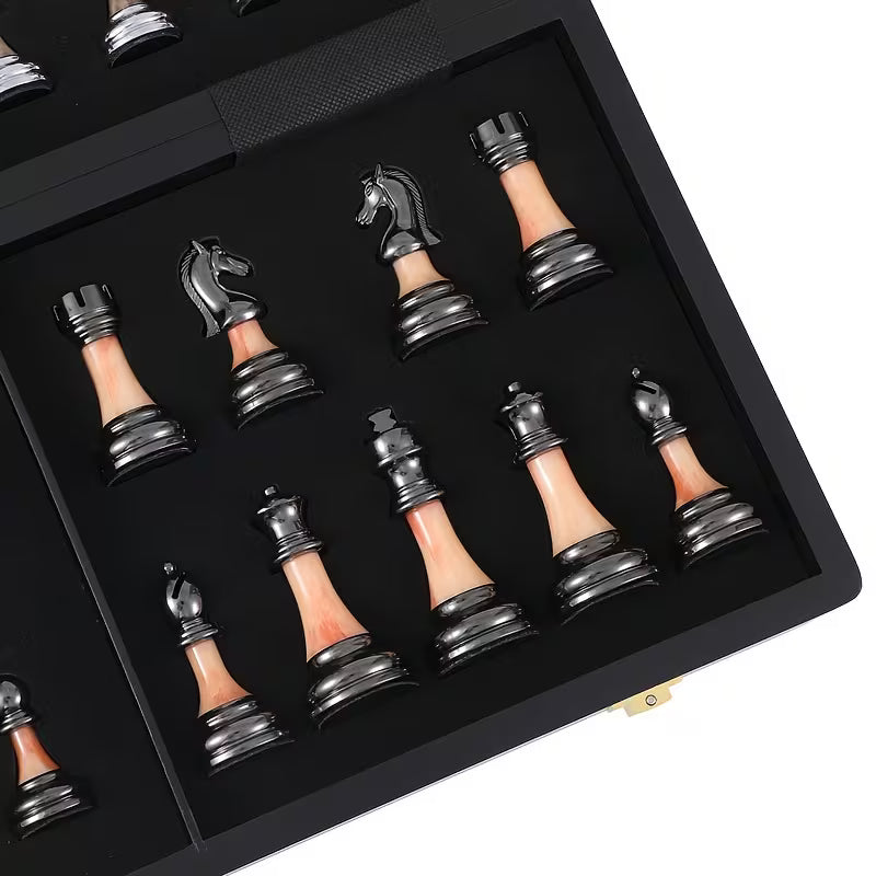 Luxury Wooden Chess Set 45cm – Electroplated & Acrylic Pieces | King 9cm