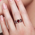 14K Yellow Gold Ring with Diamond, Ruby & Rhodolite Garnet – Fine Luxury Jewelry