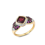 14K Yellow Gold Ring with Diamond, Ruby & Rhodolite Garnet – Fine Luxury Jewelry