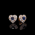 14K Yellow Gold Heart Stud Earrings with Natural Blue Sapphire & Diamonds
