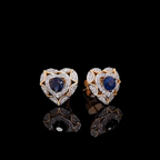 14K Yellow Gold Heart Stud Earrings with Natural Blue Sapphire & Diamonds