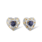 14K Yellow Gold Heart Stud Earrings with Natural Blue Sapphire & Diamonds