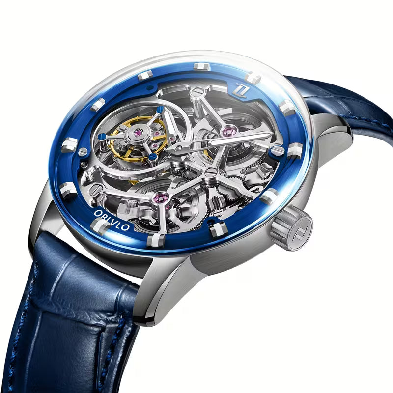 OBLVLO Men’s Hollow Tourbillon Mechanical Watch – Manual Winding | 50m Water Resistant