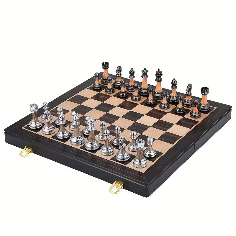 Luxury Wooden Chess Set 45cm – Electroplated & Acrylic Pieces | King 9cm
