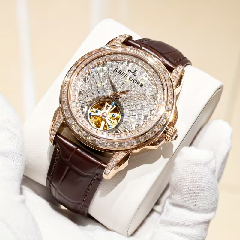 REEF TIGER Men’s Luxury Mechanical Chronograph Watch – Gold-Tone | Multi-Zone Bezel