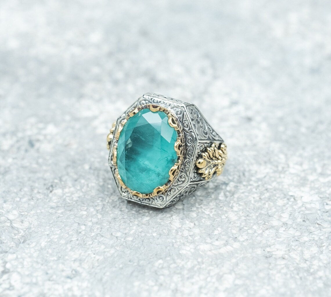 Tourmaline Silver Ring – Handmade Sky Blue Gemstone for Men