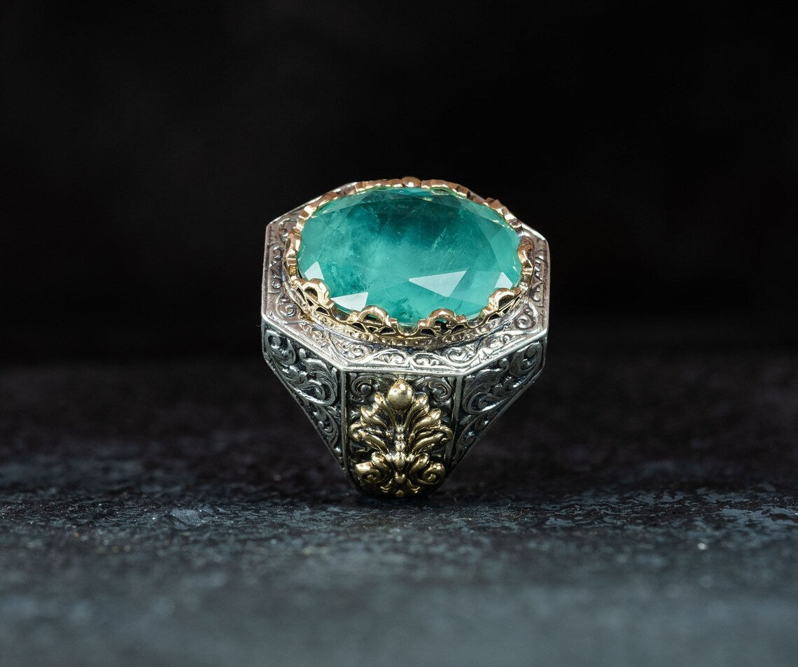 Tourmaline Silver Ring – Handmade Sky Blue Gemstone for Men