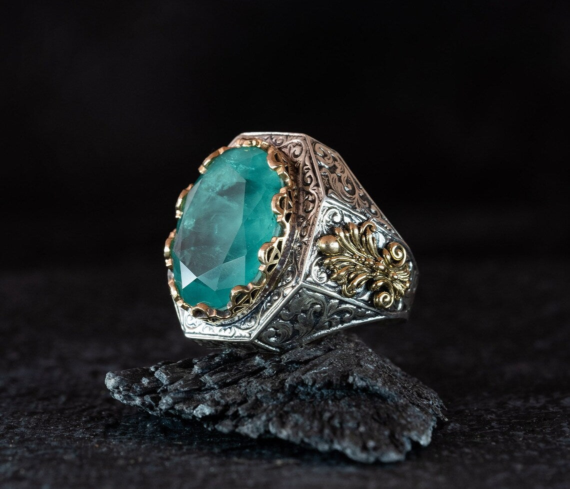 Tourmaline Silver Ring – Handmade Sky Blue Gemstone for Men
