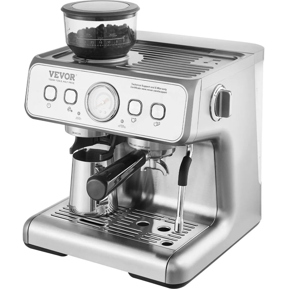 VEVOR ProBarista Espresso Machine with Built-In Grinder & Milk Frother – 15 Bar Precision Brewing