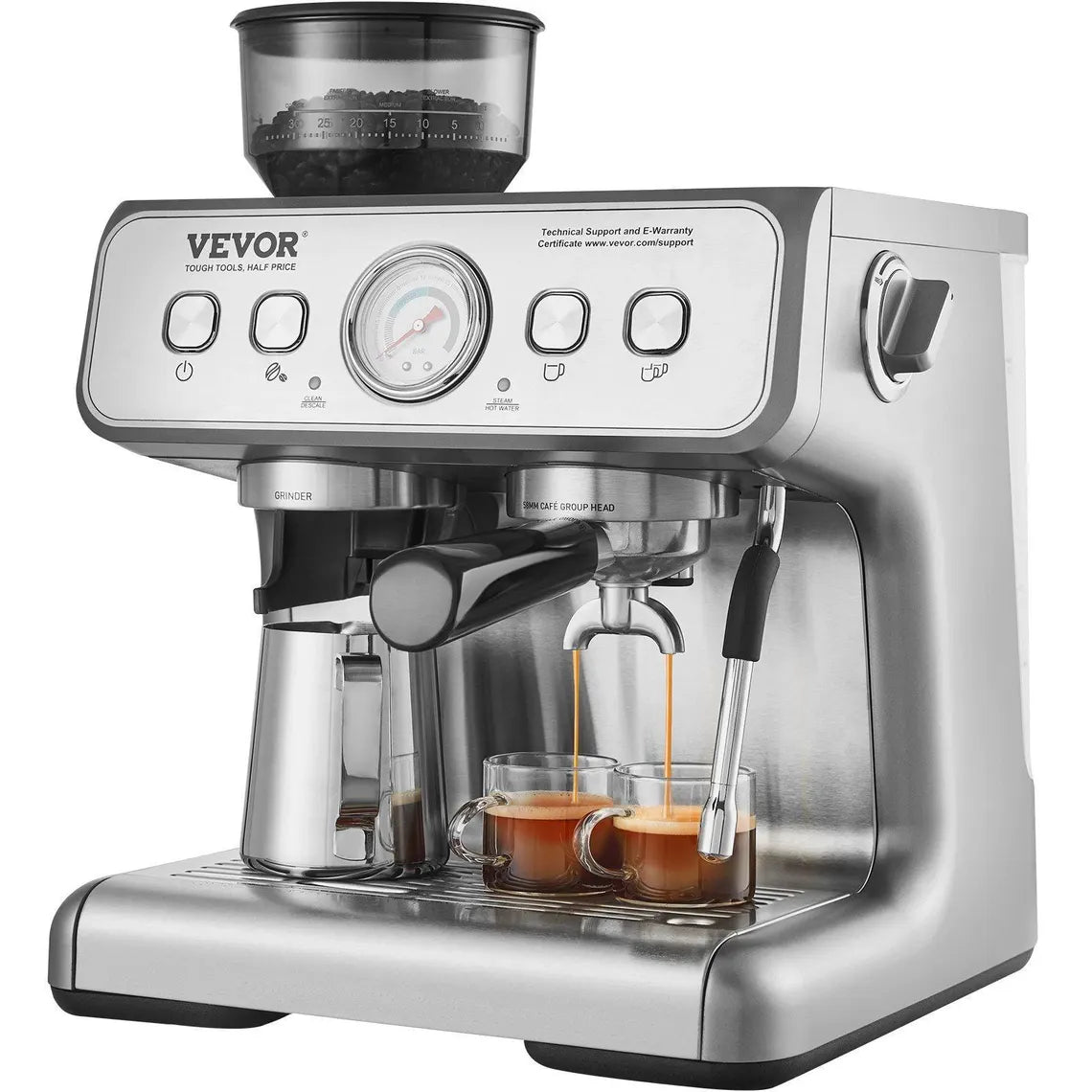 VEVOR ProBarista Espresso Machine with Built-In Grinder & Milk Frother – 15 Bar Precision Brewing