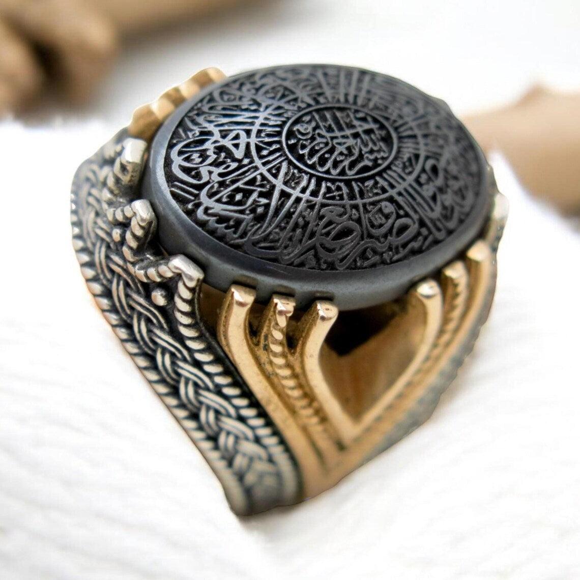 Surah Al-Asr Hematite Ring – Complete Chapter Engraved in 925 Sterling Silver