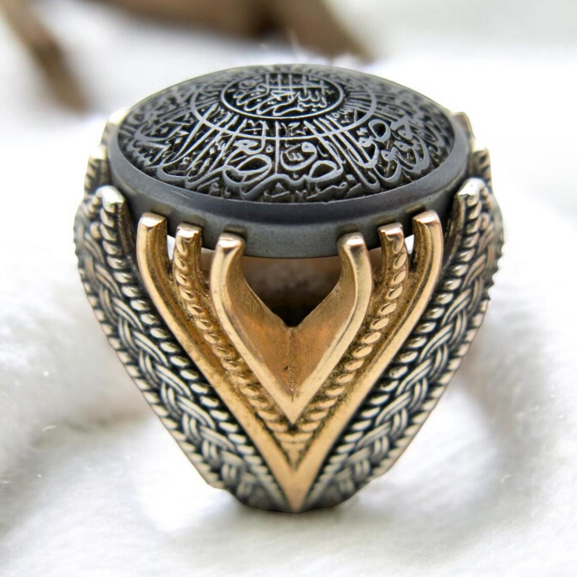 Surah Al-Asr Hematite Ring – Complete Chapter Engraved in 925 Sterling Silver
