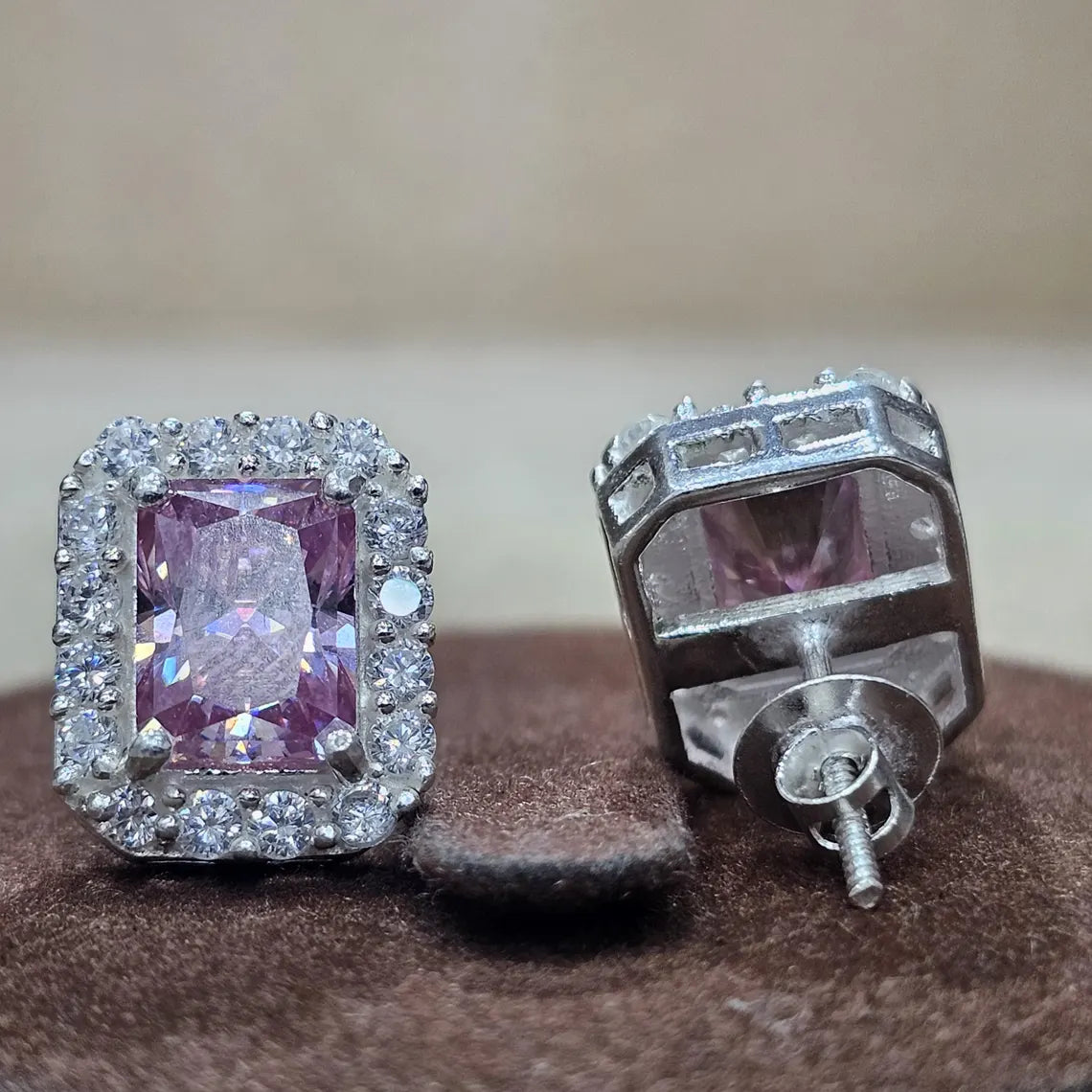 Pink Moissanite Halo Ring & Stud Earrings Set – 925 Sterling Silver | Oval & Cushion Cut