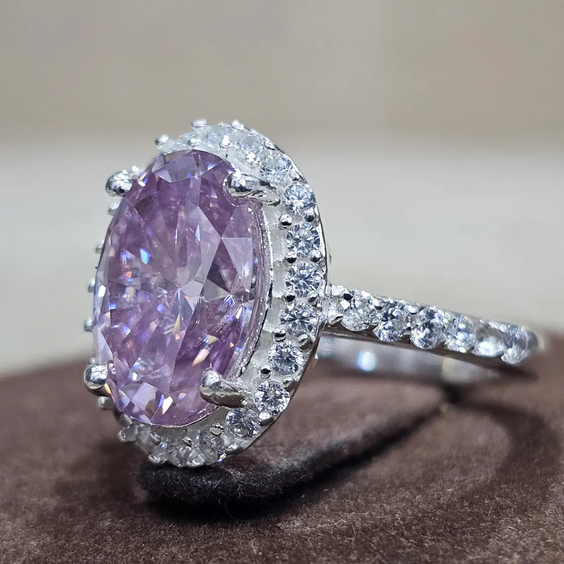 Pink Moissanite Halo Ring & Stud Earrings Set – 925 Sterling Silver | Oval & Cushion Cut