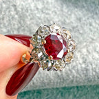 Antique Victorian Ruby & Diamond Cluster Ring – c.1890 | 15K Gold & Platinum, AGL Certified
