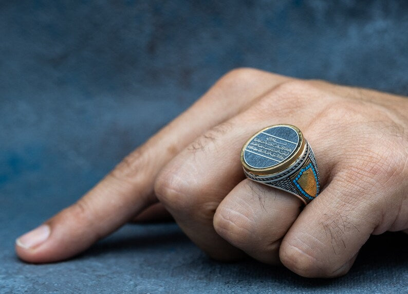 Ayatul Kursi Signet Ring – Turquoise Gemstone in 925 Sterling Silver
