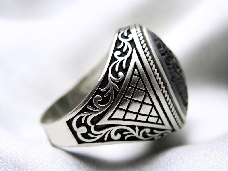 Surah Al-Ikhlas Hematite Ring – 925 Sterling Silver Islamic Jewelry