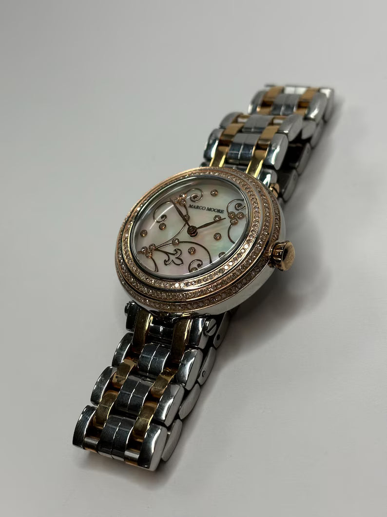 Marco Moore Stainless Steel Women's | Swiss Movement | Mother of Pearl Diamond Wrist Watch
