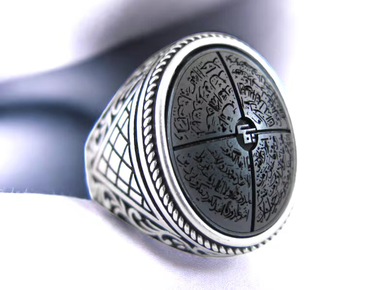 Four Qul Hematite Ring – 925 Sterling Silver Spiritual Amulet