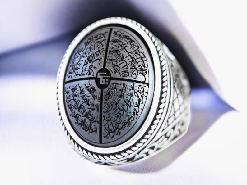 Four Qul Hematite Ring – 925 Sterling Silver Spiritual Amulet
