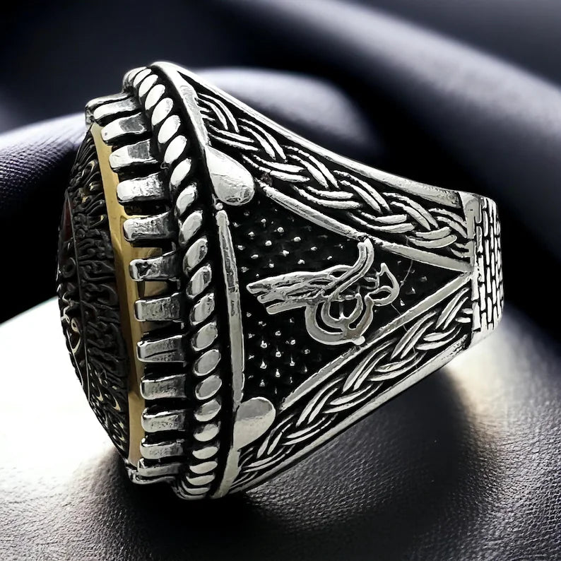 Ayat al-Kursi & Salawat Hematite Ring – 925 Sterling Silver Islamic Jewelry
