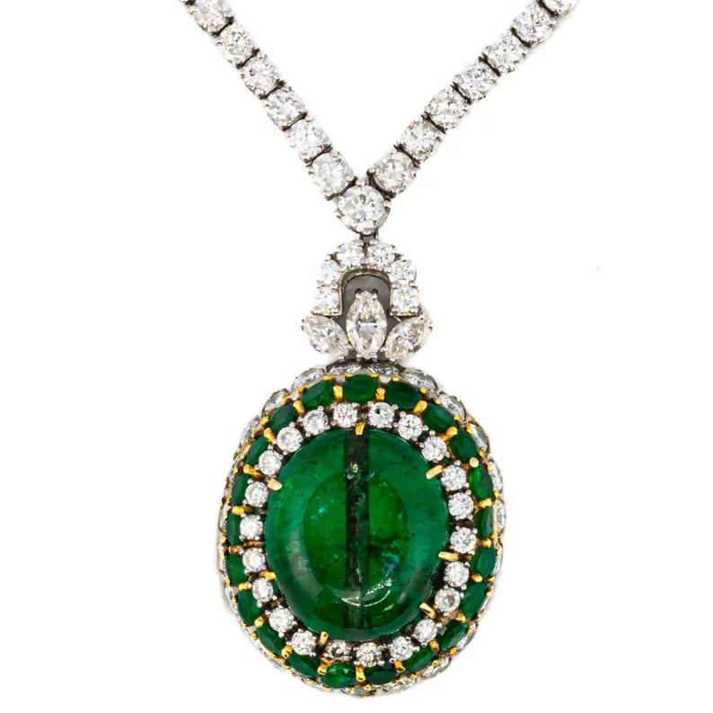 Majestic Colombian Emerald & Diamond Pendant Necklace – Vintage 1990s