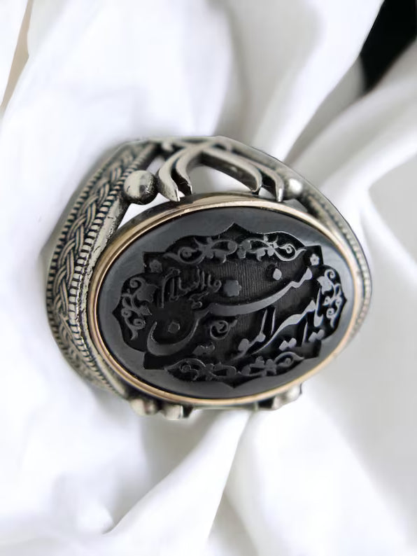 Imam Ali Zulfiqar Ring – Hematite (Hadid) Gemstone in 925 Sterling Silver