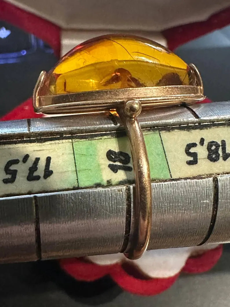 Natural Amber Cabochon Ring – Handcrafted Sterling Silver