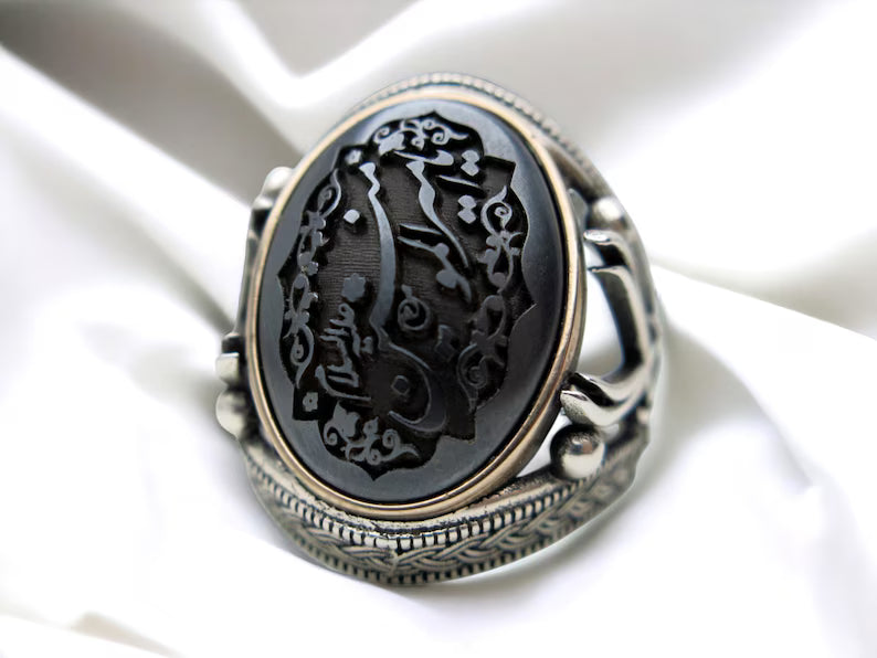 Imam Ali Zulfiqar Ring – Hematite (Hadid) Gemstone in 925 Sterling Silver