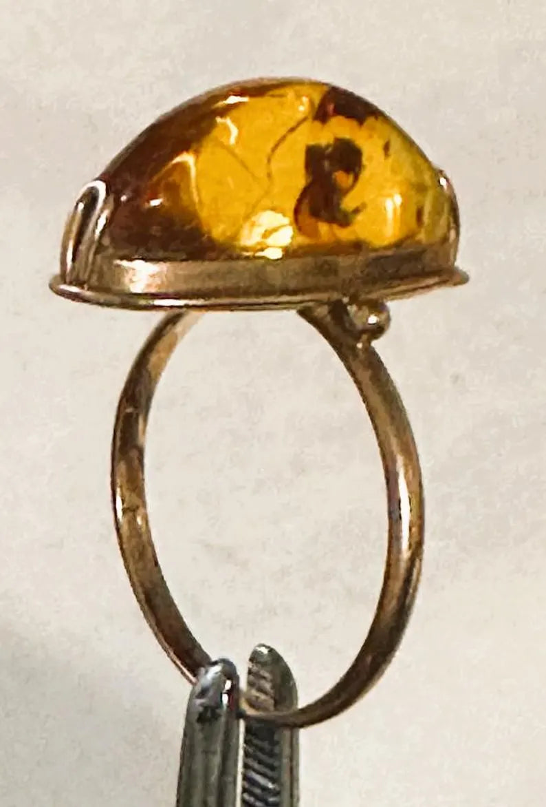 Natural Amber Cabochon Ring – Handcrafted Sterling Silver