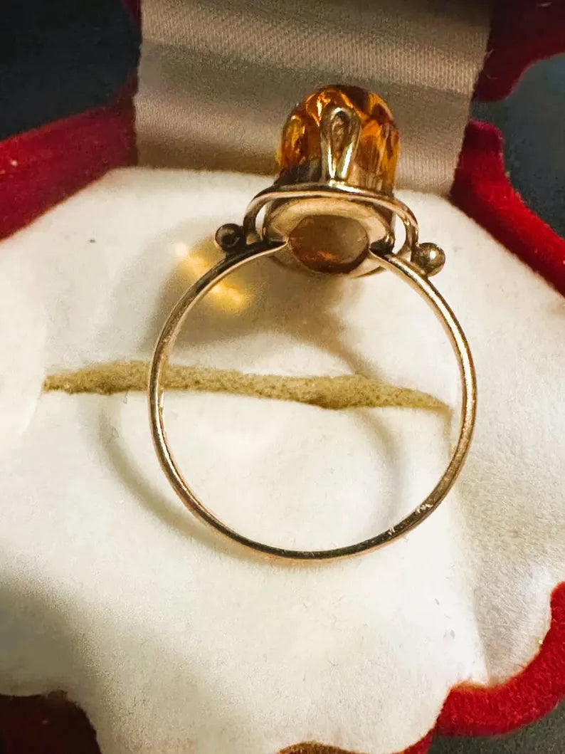 Natural Amber Cabochon Ring – Handcrafted Sterling Silver