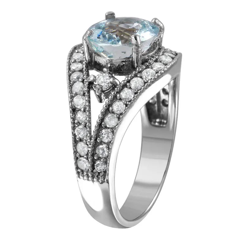 14K White Gold Aquamarine & Diamond Cocktail Ring – 2.93ctw, Size 7
