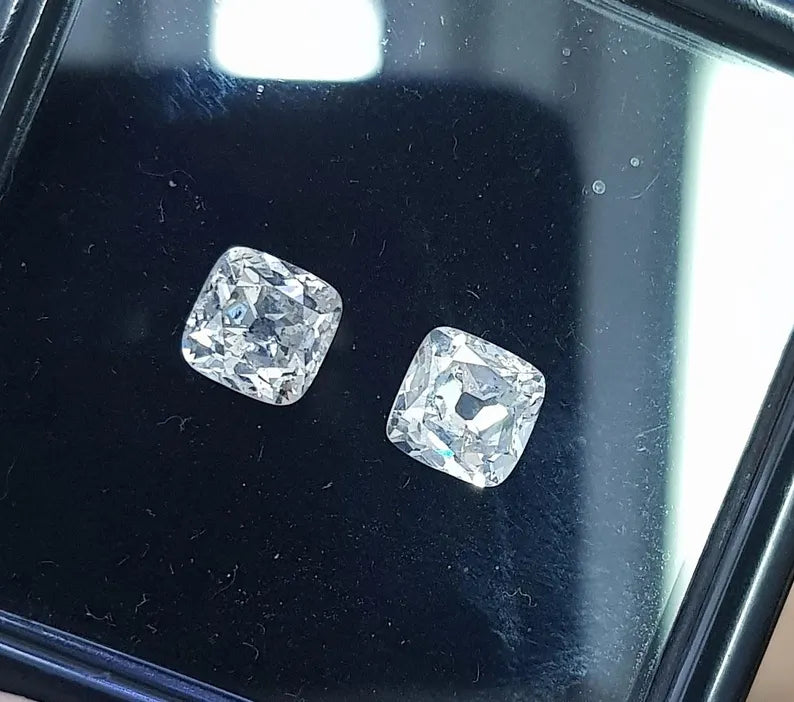 Natural Cushion-Cut Diamond Pair (2.41 CT Total) – Old Mine Cut | Certified Loose Diamonds